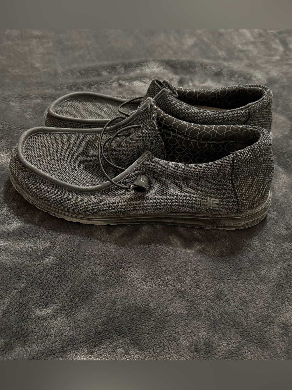 Hey Dude Charcoal Knit Slip-On Loafers with Toggle Lace